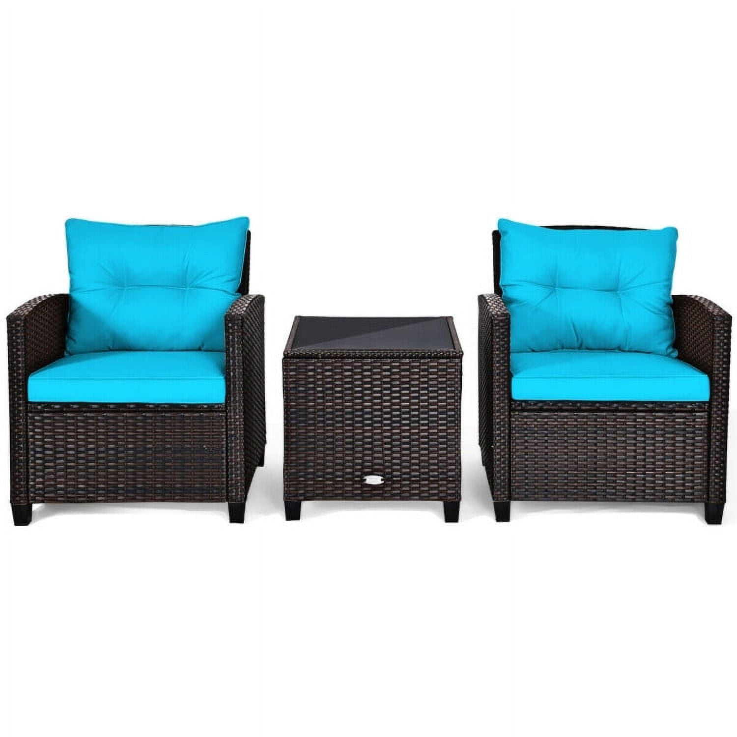 Aimee Lii 3 Pieces Wicker Patio Furniture Set, Coffee Table Cushioned Sofa, Modern Patio Furniture, Turquoise Aimee Lii 3 Pieces Wicker Patio Furniture Set, Coffee Table Cushioned Sofa, Modern Patio Furniture, Turquoise