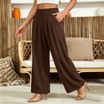 thumbnail image 2 of Women's Culottes Cropped Solid Color Wide Leg Pants Elastic Waist Casual Palazzo Trousers with Pockets Coffee XXXL(XXXL), 2 of 5