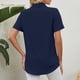 thumbnail image 3 of Camisa de manga corta para mujer en azul marino puro, transpirable y casual, con botones en el cuello, 3 of 7