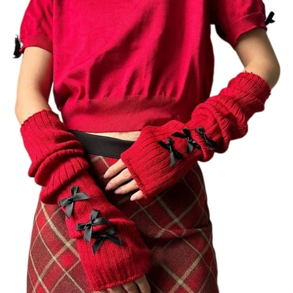 PIKADINGNIS Cute Y2K Bow Arm Warmers Kawaii Half Finger Adorable Accesspties for Teen Girl Glove Gyaru Harajuku Arm Sleeve