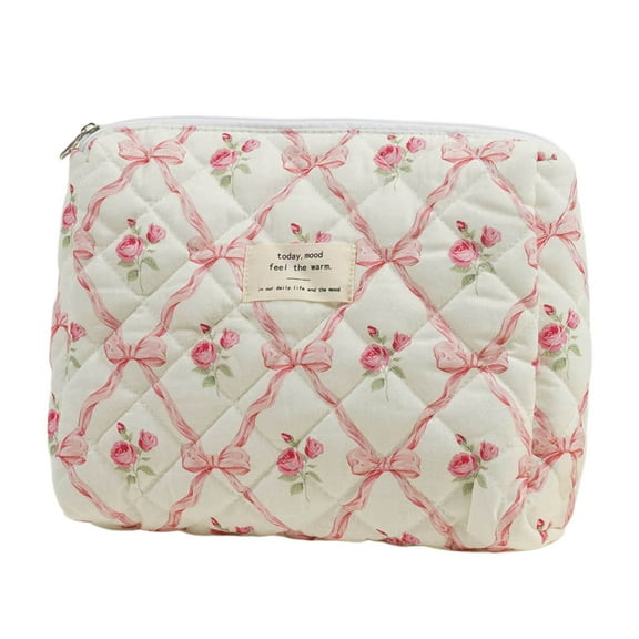 Cosmetic Bag Large Quilted Makeup Bags for Ladies and Girls Cute Flirty Floral Design Versatile Travel Toiletry Organizers