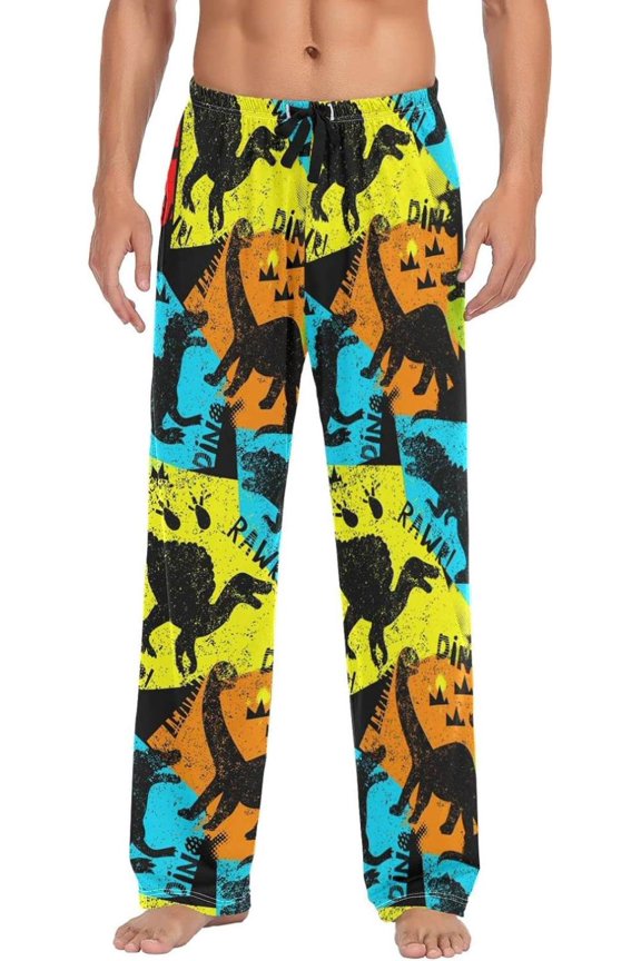 Dinosaur Pajama Pants for Men, Lounge Pants Lightweight Men Pajama Bottoms with Drawstring Pockets, Christmas New Year Birthday Gifts, Large