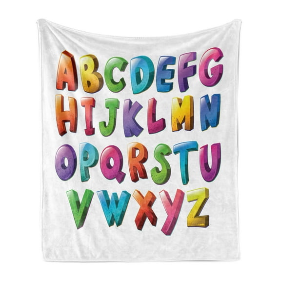 Alphabet Soft Flannel Fleece Throw Blanket, Gradient Colors Graffiti Look Letters on Plain Background, Cozy Plush for Indoor and Outdoor Use, 50" x 60", Azure Blue Dark Sky Blue, by Ambesonne