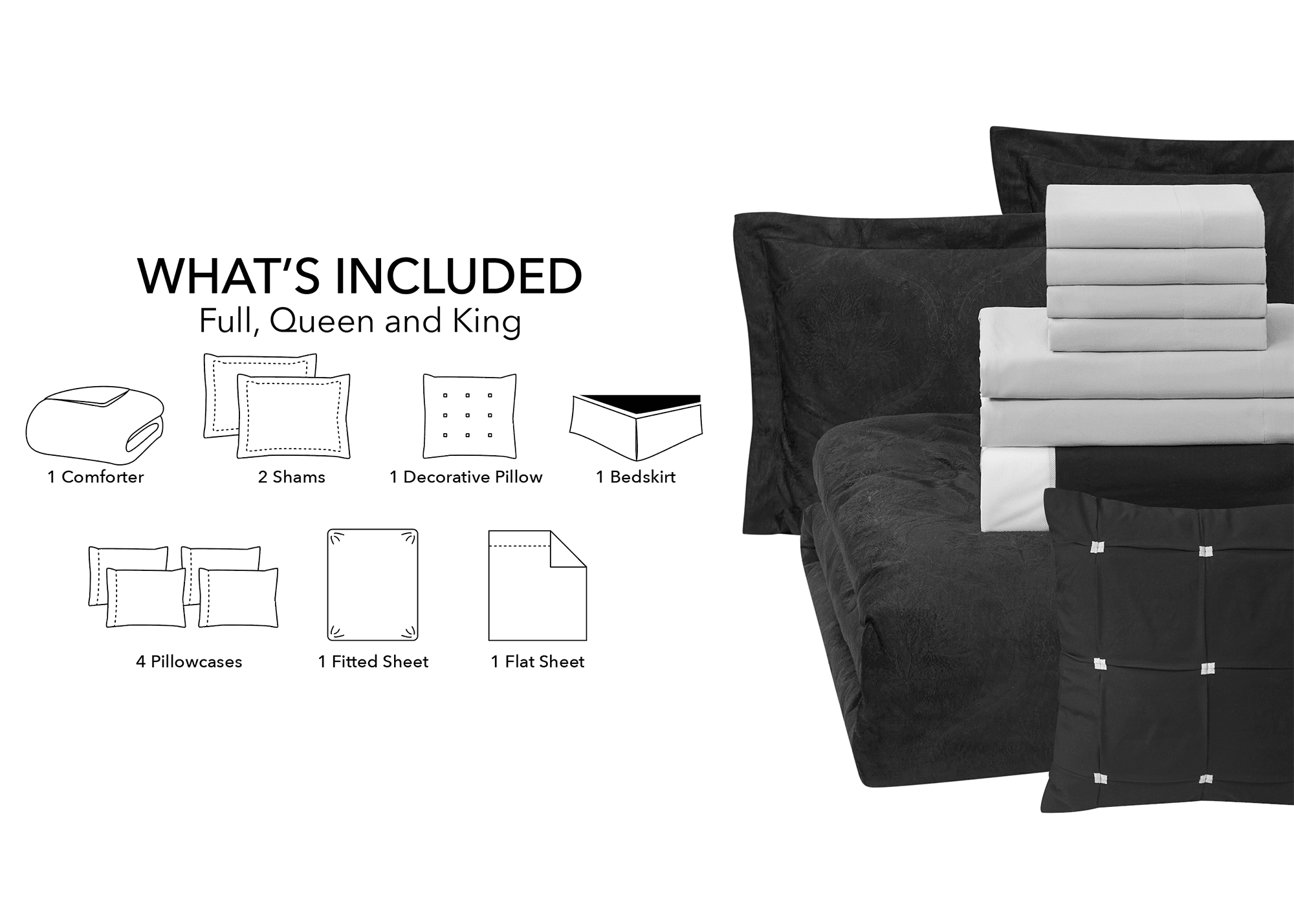 Mainstays 11-Piece Bed in a Bag Comforter Set with Sheets, Black Velvet, Double, MAINSTAYS PL MS11PC BNB BLKVEL D