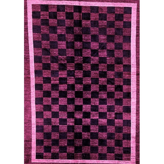 Ahgly Company Indoor Rectangle Checkered Pink Modern Area Rugs, 4' x 6'
