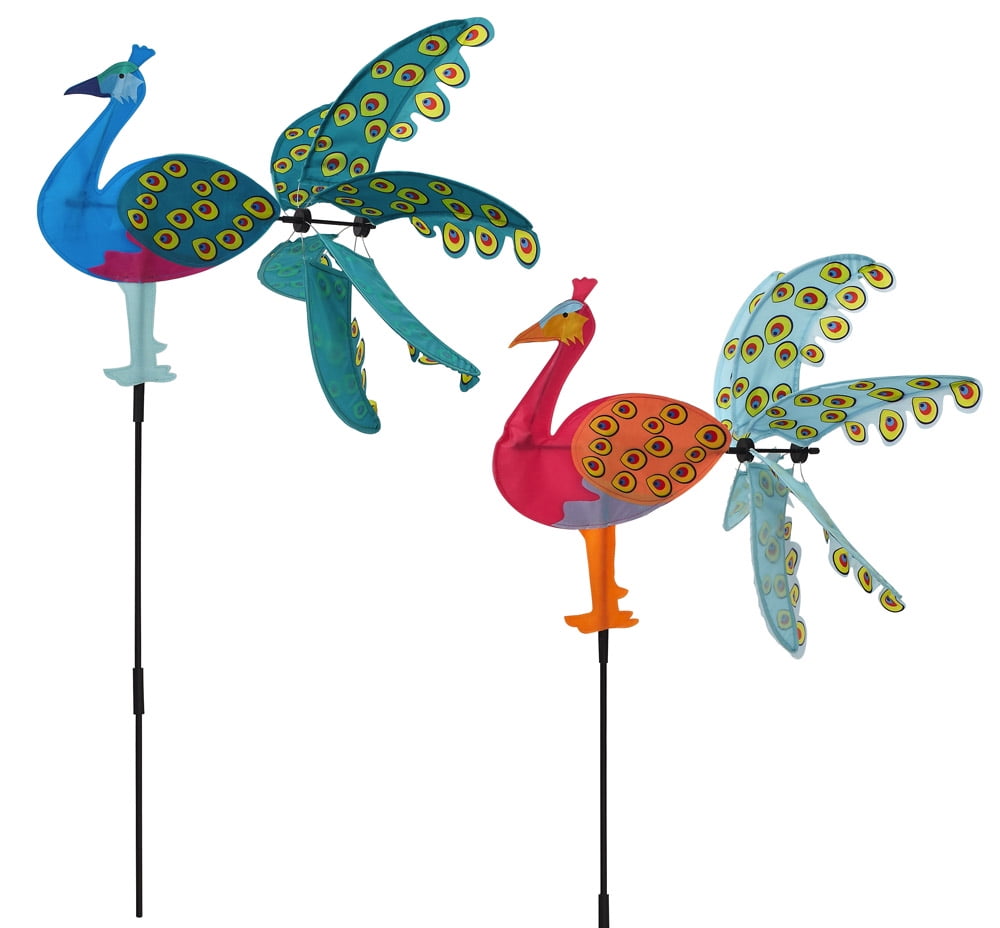Red and Blue Peacock Pinwheel Wind Spinners