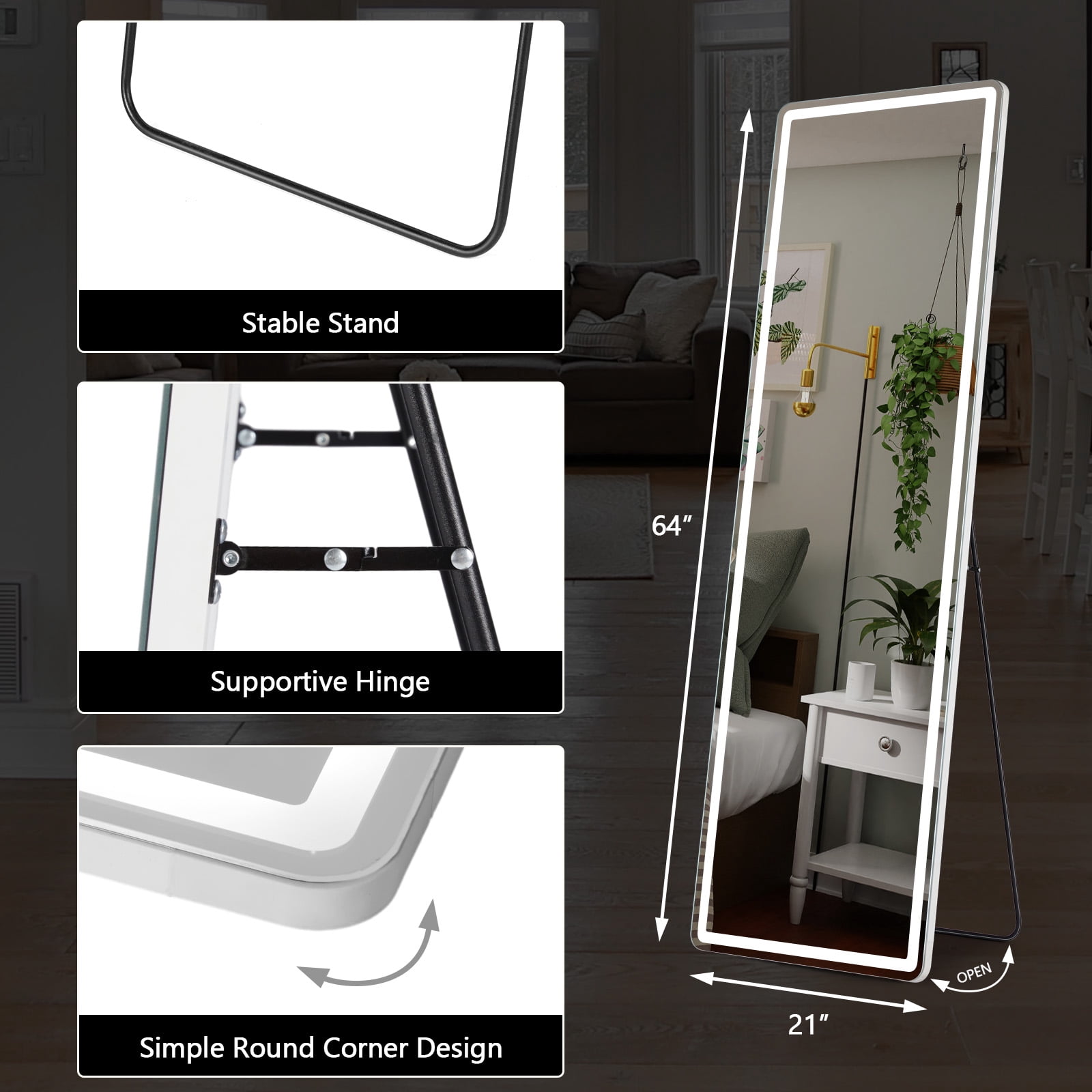 MAYEERTY 64"x21" LED Full Length Mirror Wall Mounted LED Mirror, Sliver