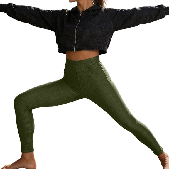 Felirenzacia Women's Long 4 Way Stretch Jeggings, High Waist Tummy Control Skinny Fit Jeans with Pockets, Army Green Denim Pants,M