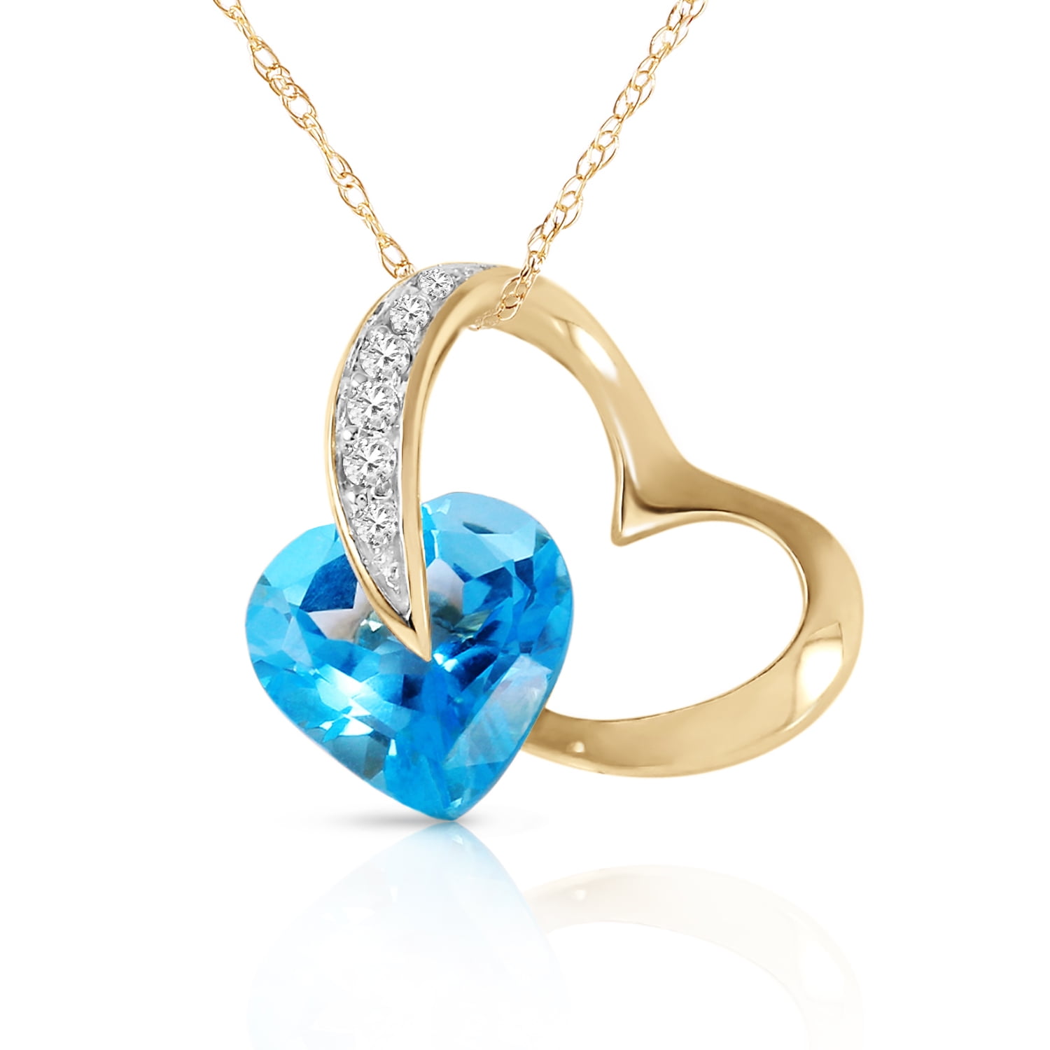 Galaxy Gold 14K Solid Gold Natural Diamond & Blue Topaz Necklace for Women - Yellow Gold Fine Jewelry
