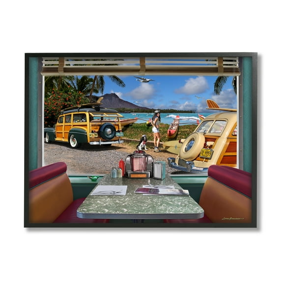 Stupell Industries Vintage Diner Beach View Transportation Painting Black Framed Art Print Wall Art, 14 x 11