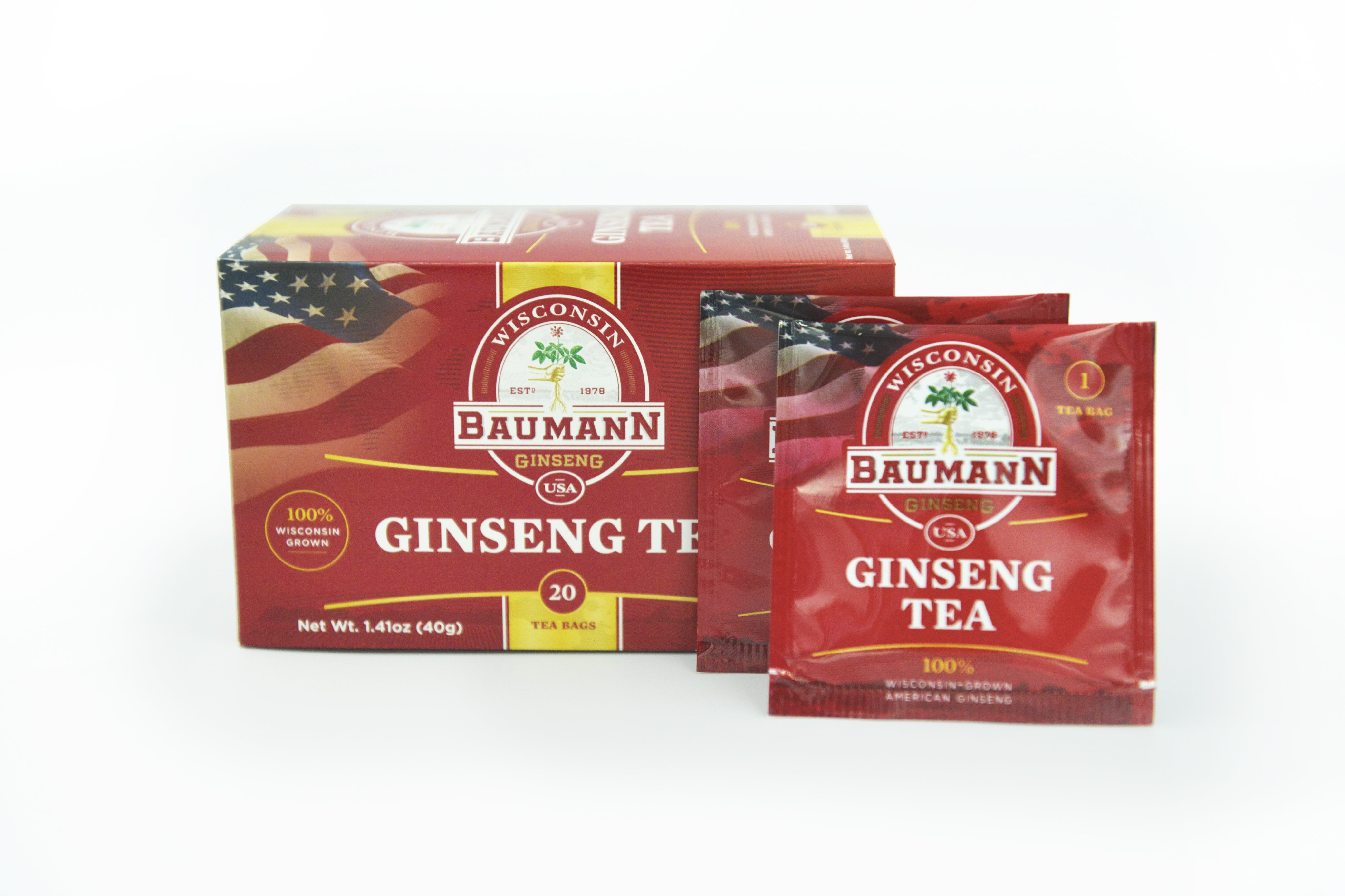 Baumann Wisconsin Ginseng Tea All Natural 20 Bags/Box