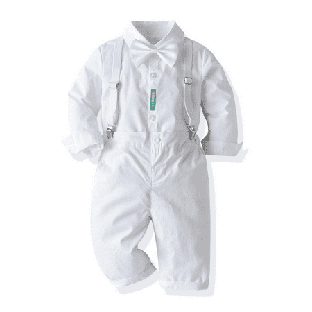 

Carolilly Baby Boy Baptism Outfits White Shirt + Suspender Pants + Bowtie 3pcs Gentleman Suits Set