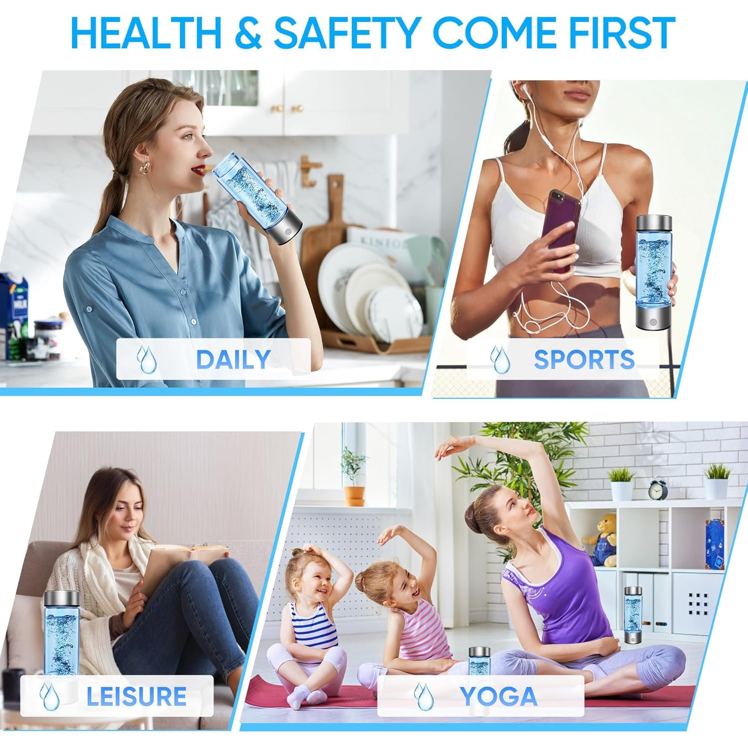 Tikeitoo Hydroh Original Hydrogen Water Bottle 14oz, Portable Hydrogen Water Bottle, Advanced Hydrogen Rich Water Maker with SPE/PEM for Home Office Fitness Travel Drinking