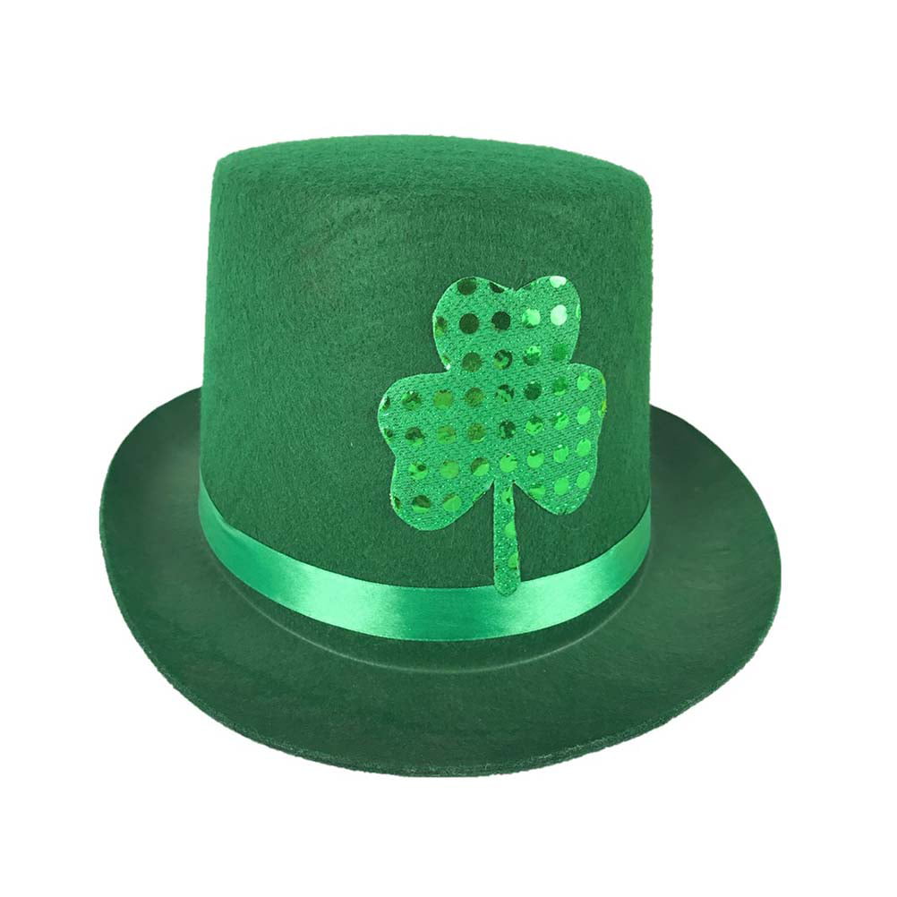 St Patricks Day Party Shamrocks Velvet Top Hat with Brown Beard 5 Lucky Coins 