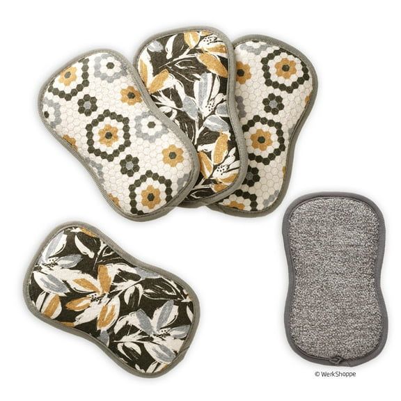 Leaf Tiles Multi-Purpose Scrub Sponges, Set of 4