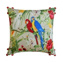 The HomeCentric Decorative Throw Pillow covers Green Pack of 2, 24"x24" (60x60 cm) Cotton Embroidery, Printed Cushion Covers For Sofa, Floral Modern Style - Cockatoo Carnival