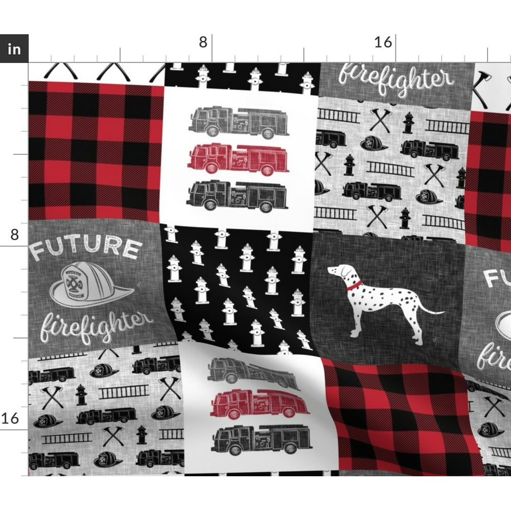 Firefighter Quilt Panel Truck Fire Engine Fabric Printed by Spoonflower