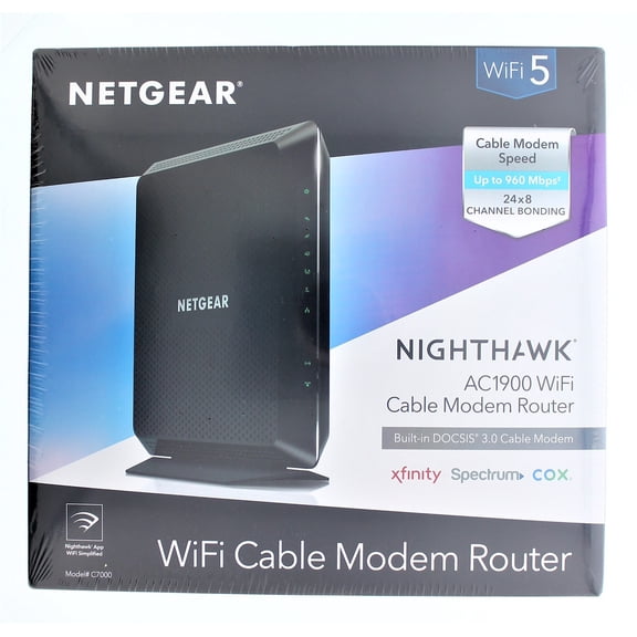 NETGEAR Nighthawk Cable Modem and WiFi 5 Router Combo (C7000) - Compatible with Major Cable Providers incl. Xfinity & Cox - Cable Plans up to 800Mbps - AC1900 (Up to 1.9Gbps) - DOCSIS 3.0