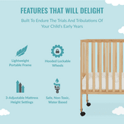 Dream On Me Quinn Full-Size Folding Crib in Cool Grey, Removeable Wheels, Modern Nursey, Adjustable Mattress Support, Portable Crib, Patented Folding System Cool Grey Crib