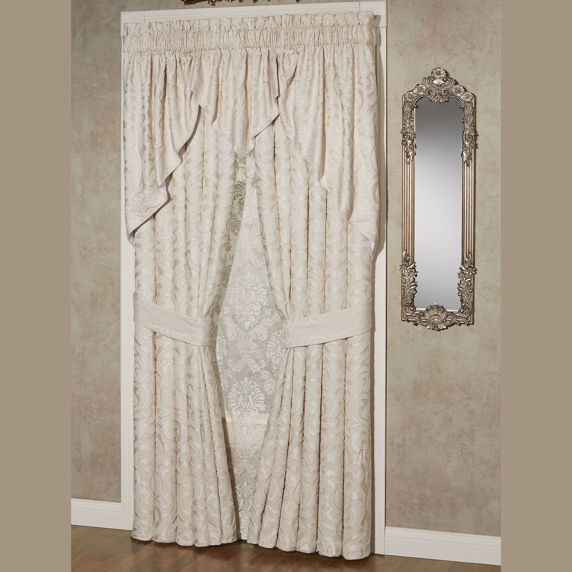 Seraphina Jacquard Woven Lined Swag Valance Pair Ivory Valance Swag 72