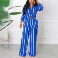 thumbnail image 2 of Ashirexll Womens Winter Sets, Outfits for Women, Fall and Winter Casual Stripe Long Sleeve Lapel Button Top and Pocket Pants Two Piece Set, 2 of 6