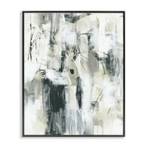 Stupell Industries Expressive Grey Abstraction Abstract Painting Black Framed Art Print Wall Art, 16 x 20