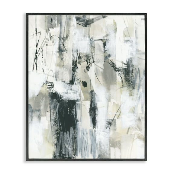 Stupell Industries Expressive Grey Abstraction Abstract Painting Black Framed Art Print Wall Art, 16 x 20