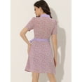 thumbnail image 4 of Vestido Camisero Floral Con Cinturón Y Cuello En Contraste De Manga Corta Para Mujer Púrpura S, 4 of 5
