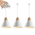 thumbnail image 1 of FSLiving Remote Control Pendant Light 3 Lights H-Type Track Pendant Lamps Scandinavian Style Pendant Lights for Kitchen Hanging Lamp Modern Wood and Aluminium Light Customizable - White, 1 of 7
