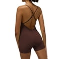 thumbnail image 2 of Jumpsuits for Women Bra Pads Sleeveless Bodysuit Hollow Out Back Training Elastic Soft Seamless Fitness Womens Yoga Outfits Brown L, 2 of 9