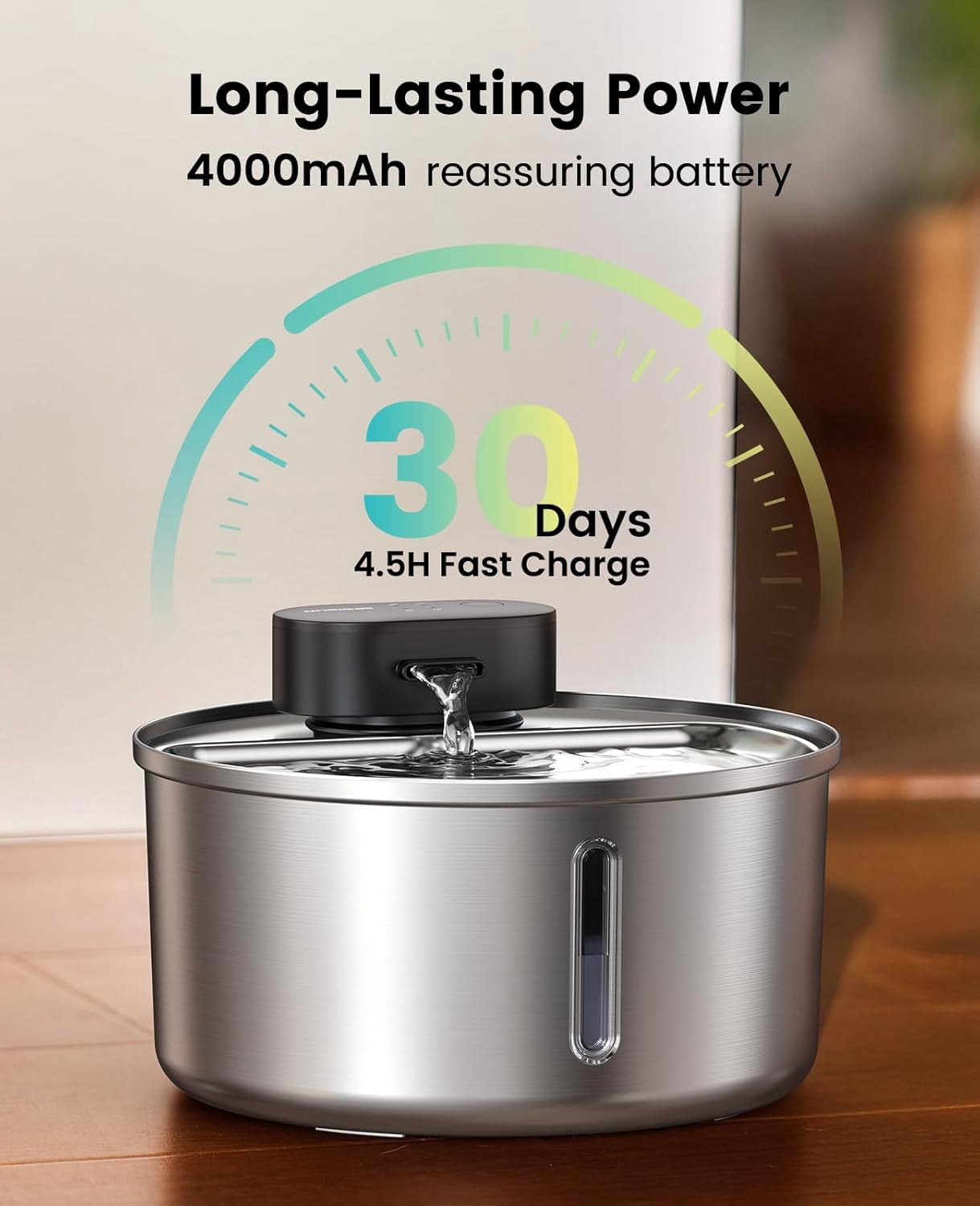 Stainless Steel Cordless Pet Water Fountain 3.2L Ultra Quiet SilentFlow Pump Motion Sensor Automatic Water Dispenser for Cats Indoor