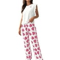 thumbnail image 2 of WCJM Women's Silk Solid Pajamas Set Soft Short Sleeve Round Neck Top and Loose Pajama Pants Long Jogger Bottom Pajama Set Women Women Pajamas Cute Tank and Shorts Set Soft Pjs Sleepwear Loungewear, 2 of 4