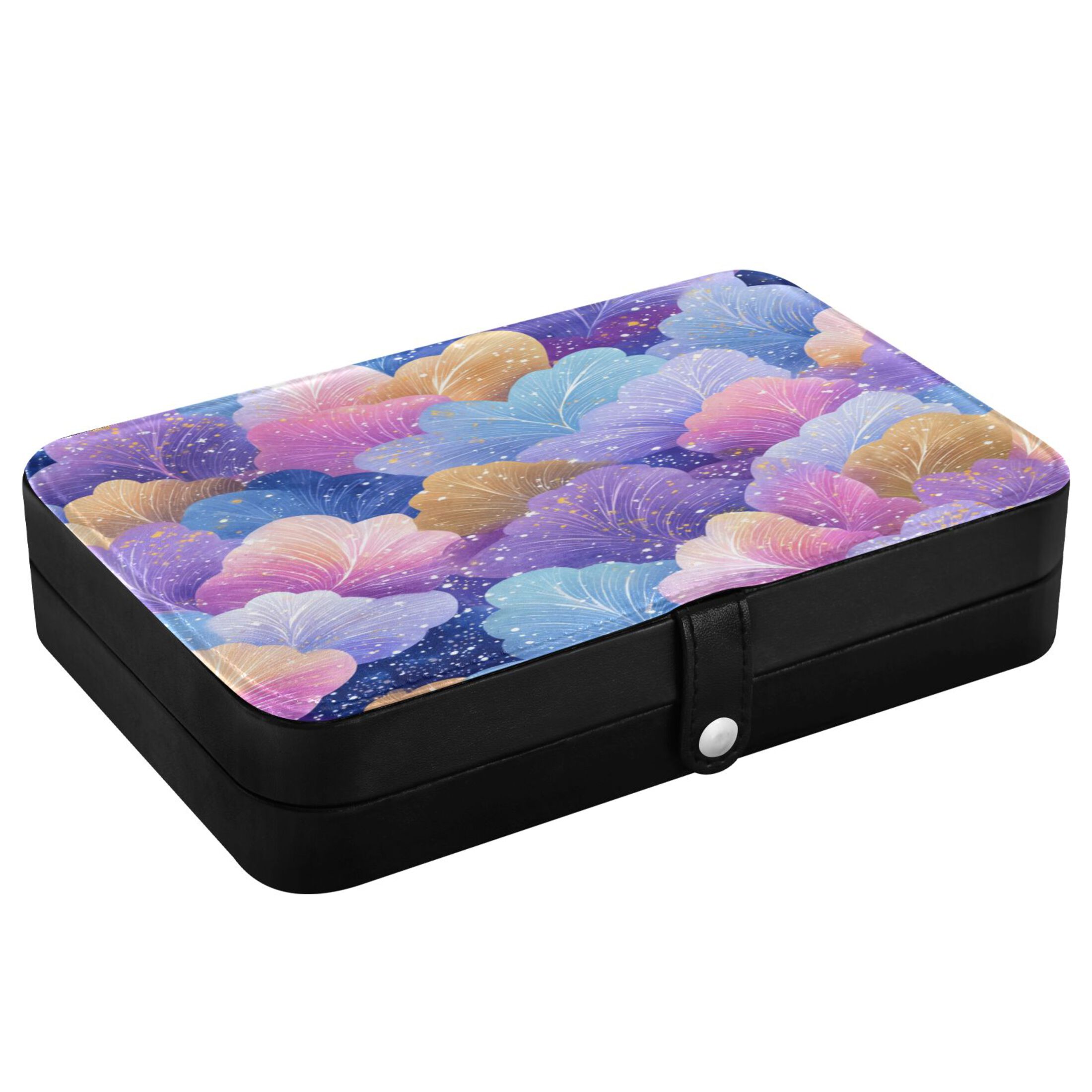 Leather Jewelry Box Rectangular 8.27x5.5x1.78In Travel Jewelry Storage Earrings Necklace Bracelet Watch Brooch Storage Colorful Leaves