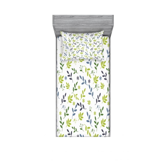 Leaves Bedding Set with Sheet & Covers, Silhouettes Pattern Coming of the Spring Theme Foliage Arrangement Abstract Ornament, Printed Bedroom Decor 2 Shams, 4 Sizes, Multicolor, by Ambesonne