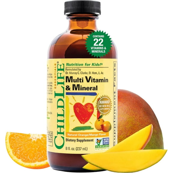 ChildLife Essentials Liquid Multivitamin & Mineral: Essential Nutrients for Kids, Orange & Mango Flavor, 8 Fl Oz Bottle (Pack of 1)