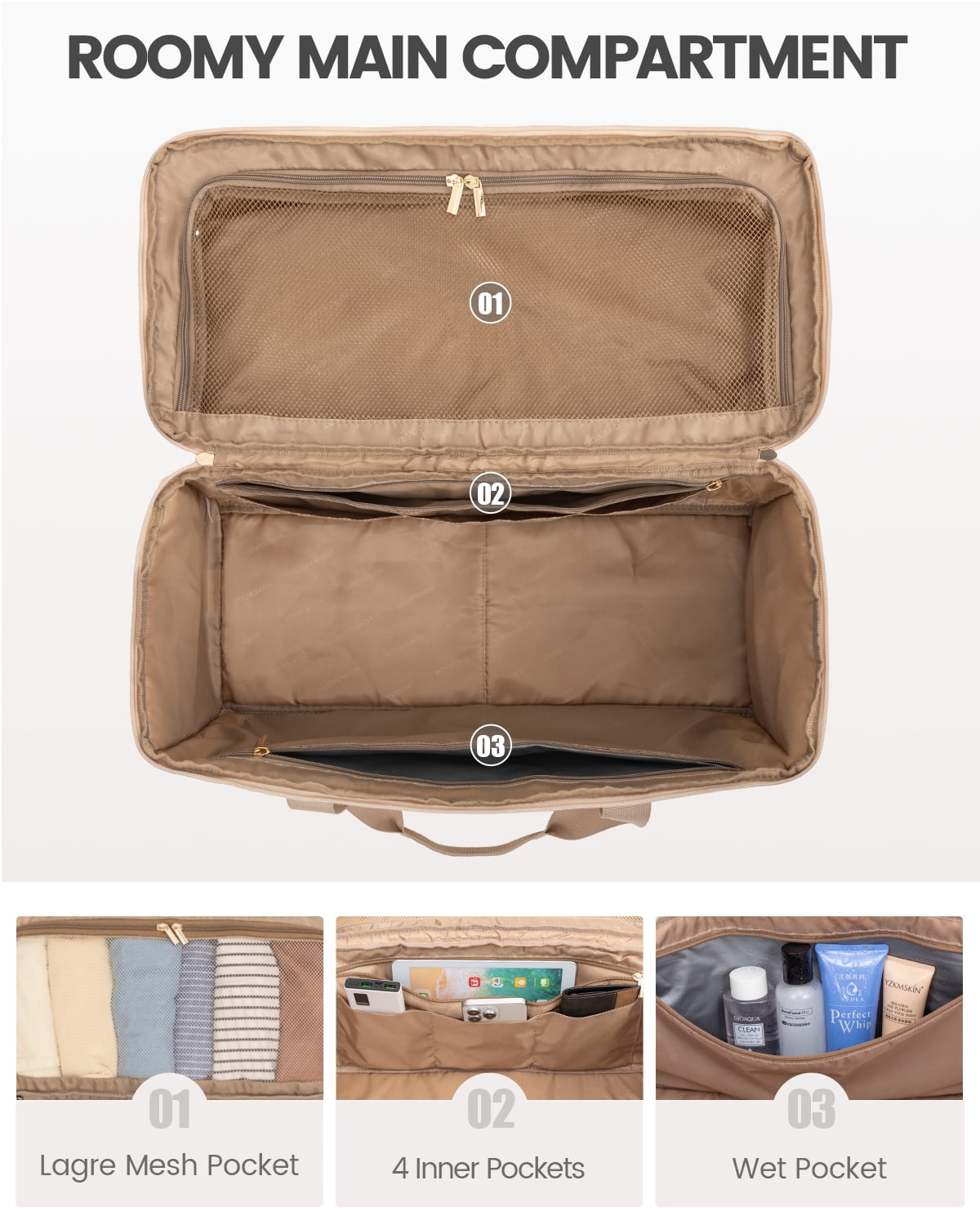 Lovevook Travel Duffle Bag, Quilted Weekender Overnight Bag with Toiletry Bag, Gym Beach Mummy Hospital Bag with Wet Pocket