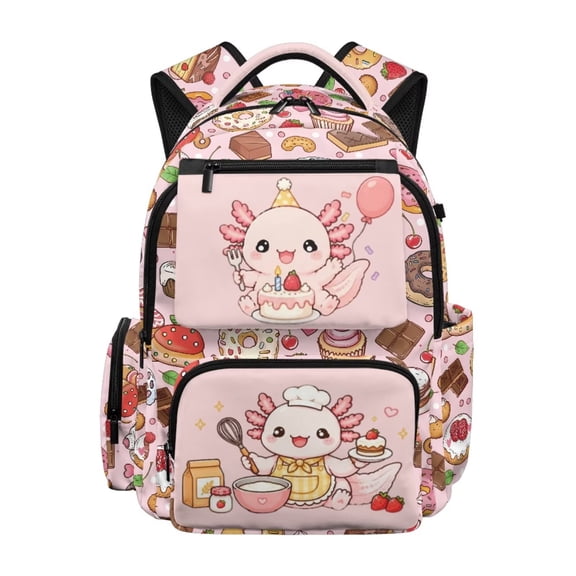 Forchrinse Girls Backpacks Ages 8-10 Pink Axolotl School Bag for Elementary Kindergarten Cute Kids Bookbag Large Capacity 17 Inch Back to School Book Bags