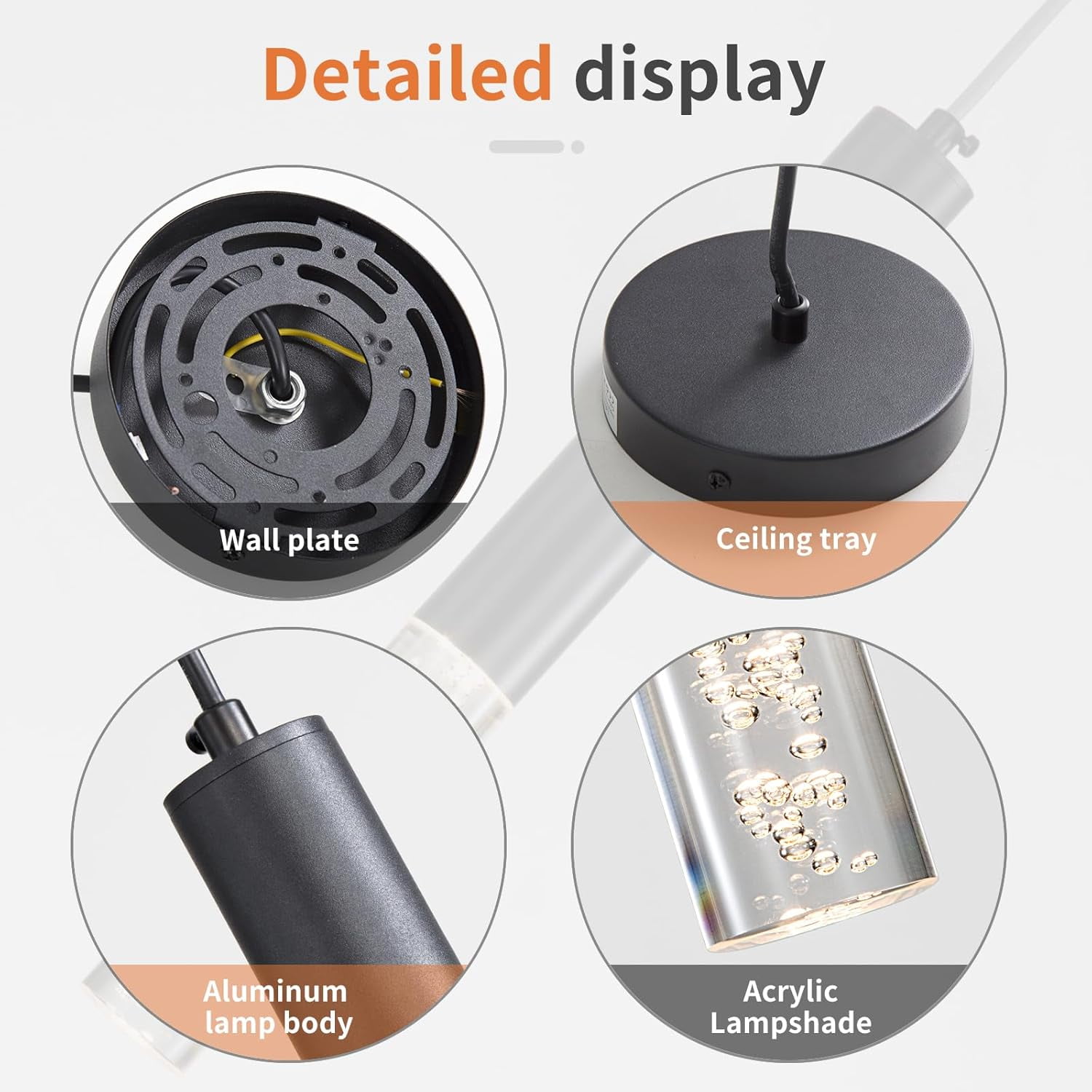 Modern Linear Pendant Light for Kitchen Island LED Hanging Light Fixture with Bubble Acrylic 3 Color 3000K/4500K/6500K Mini Ceiling Chandelier Lighting