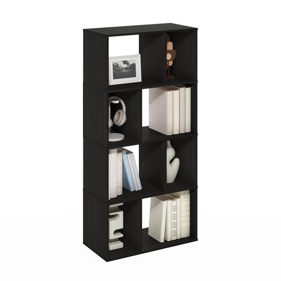 Furinno Daly Book Shelf, 8-Cube Bookshelf, Cube Storage Organizer Bookcase with Irregular Compartments, 11.7 x 23.6 x 49, for Living Room, Bedroom, Home Office, Black Espresso