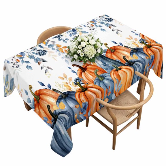 Waterproof Tablecloth Fall Pumpkin Eucalyptus Leaves Rectangle Table Cloth 60x120in,Washable Table Cover Thanksgiving Orange Blue Plant Tablecloths for Dining Tables Kitchen Picnic Outdoor Party