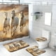 thumbnail image 1 of Juego de cortina de ducha con diseño de caballos de safari y alfombras, diseño de animales del oeste corriendo, paisaje de puesta de sol, decoración de baño, cortina de baño con alfombras, tapa de, 1 of 4