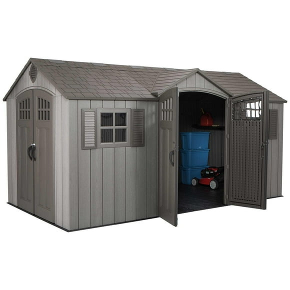 LIFETIME - Cabanon de rangement extérieur, 15 pi x 8 pi avec double entrée latérale, coupe brute gris foncé