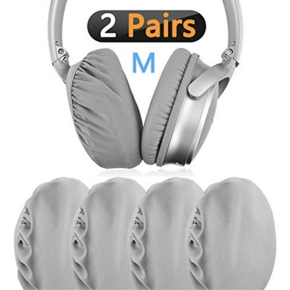 Geekria Flex Fabric Headphone Earpad Covers/Stretchable and Washable Sanitary Earcup Protectors. Fits 3"-4" Over-Ear Headset Ear Cushions/Good for Gym, Training (Gray, 2 Pairs)