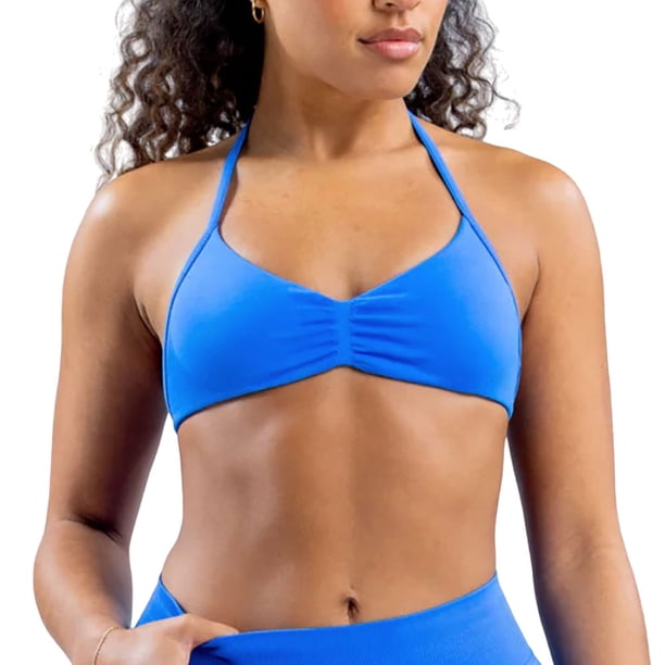 Halter Top Gym Braje Entrenamiento Sports Bra para Mujer Abierta (L) Azul