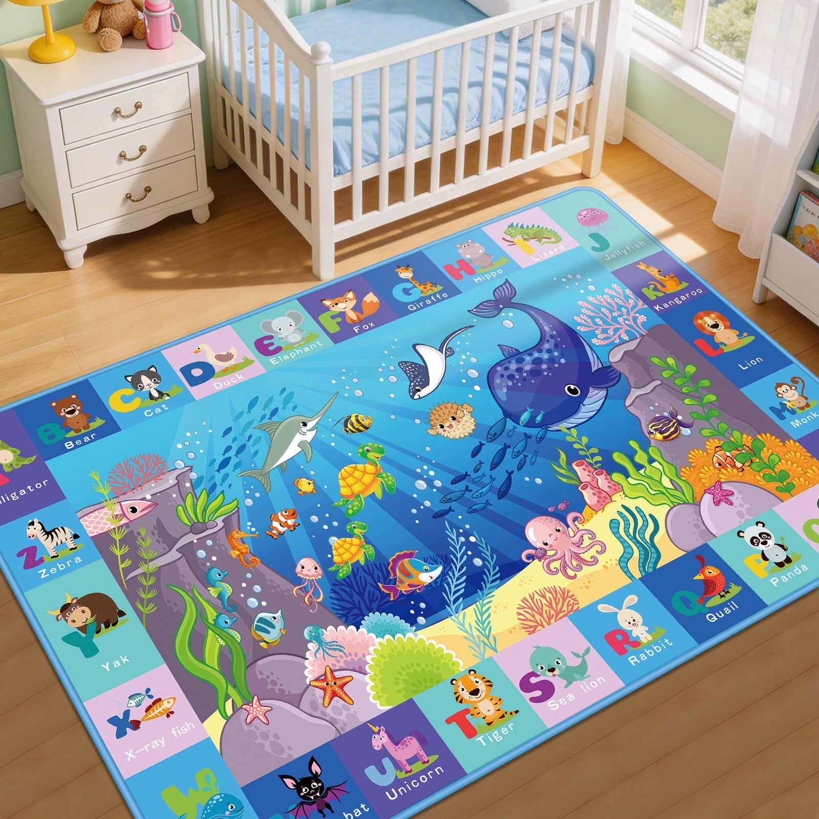 Baby Play Mat for Floor, Kids ABC Educational Crawling Mat Soft Tummy Time Playmat for Toddlers Infants Playroom Classroom 59x39.4 Inch