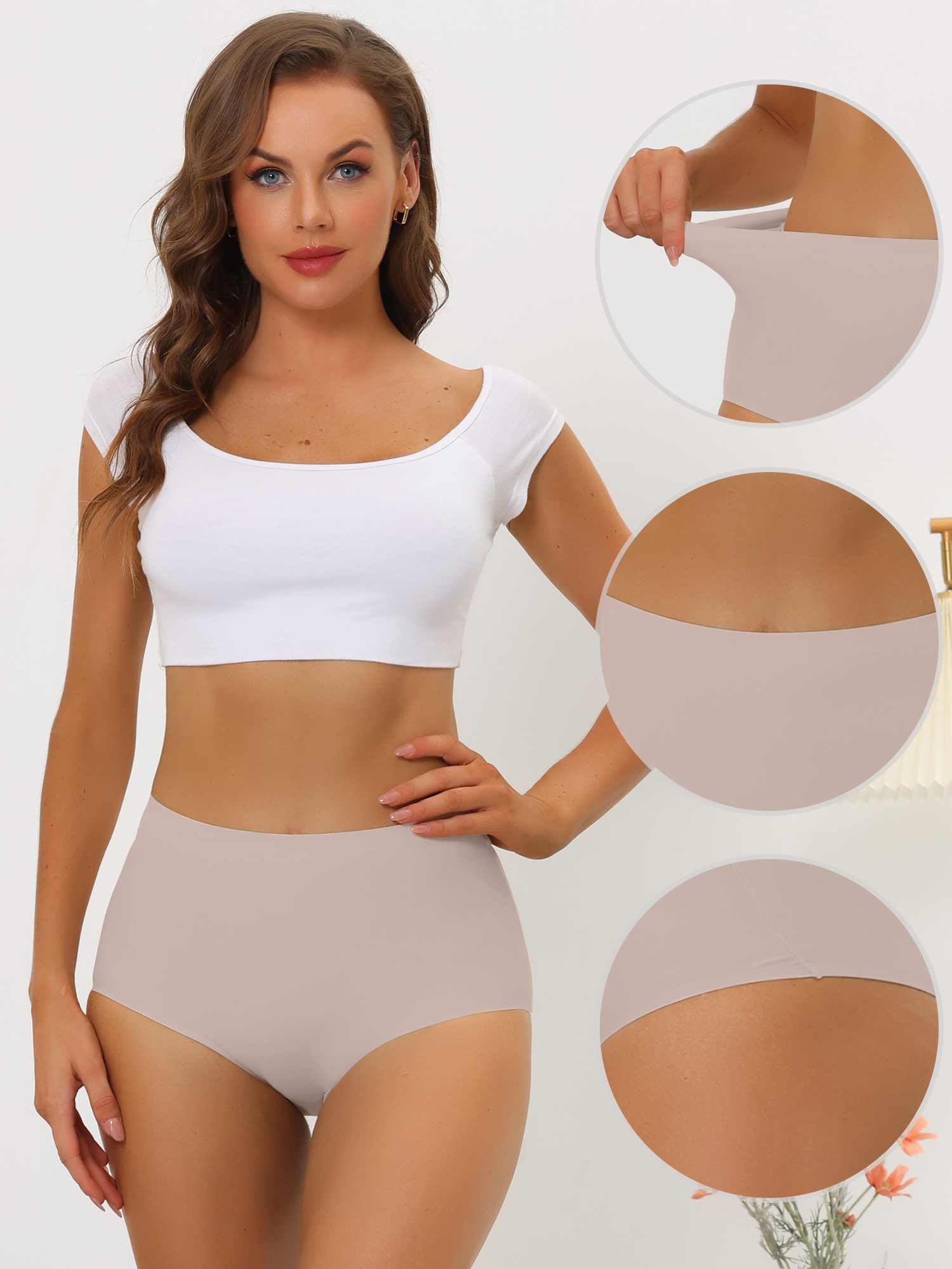 DARING DIVA Women's High-Waist Invisibles Underwear Breathable Panties XL Light Pink