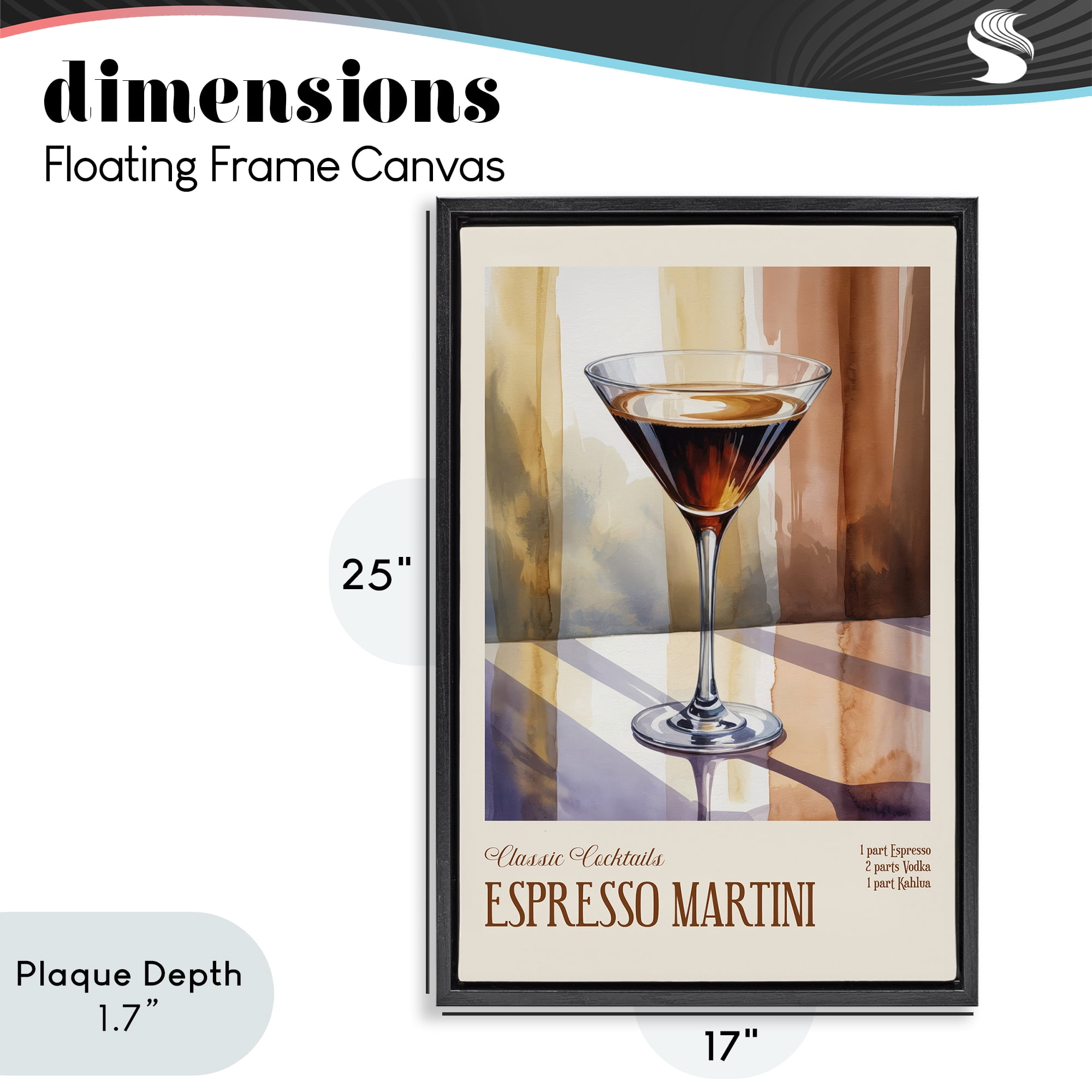 Stupell Industries Espresso Martini Sun Reflection Black Framed Floater Canvas Wall Art, design by Andreas Magnusson
