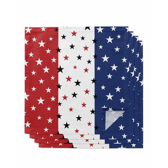 Red Blue Stars 4th of July Cloth Napkins Set of 4 Reusable Dinner Napkins, Independence Day Retro Cocktail Napkin Washable Table Napkins for Wedding/Holiday Party/Baby Shower 20"x20"