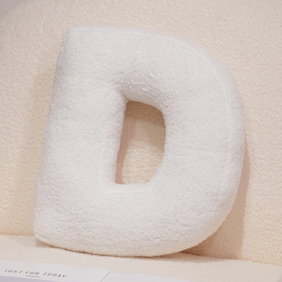 15.7" Soft Velvet White Letter Pillow English Alphabet A to Z Letter Decorative Throw Pillow for Bedroom Living Room Decor，D