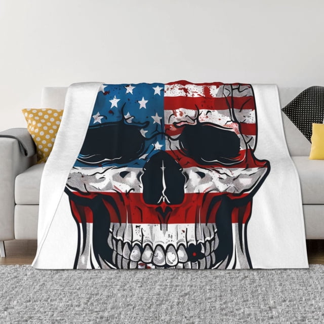 Fotbe American Flag Skull Manta de Franela con Estampado, Manta Ultrasuave para Cama, Sofá, Auto, Hipoalergénica y Antibolitas-50"x40"